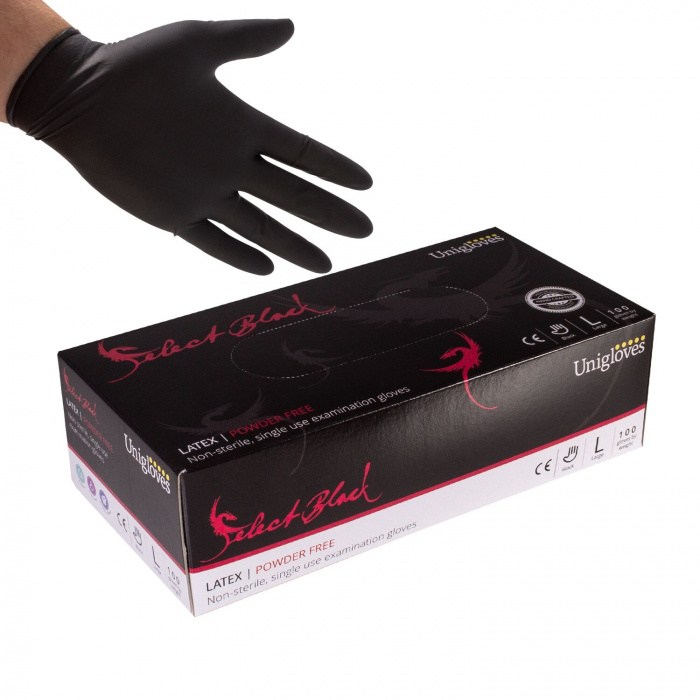 Unigloves Select Black Latexhandschuhe - schwarz, puderfrei, 100 St.